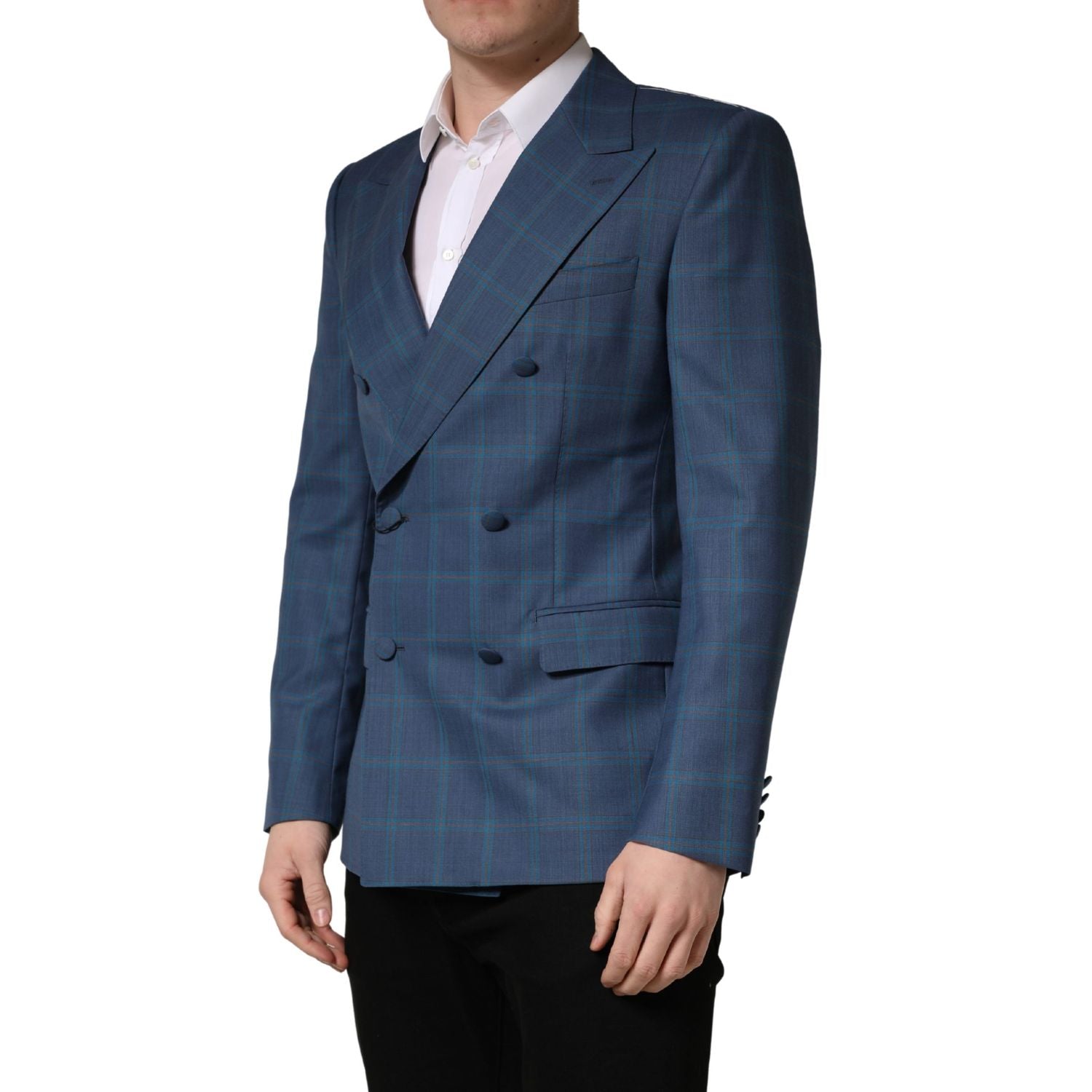 Dolce & Gabbana Blue Checked Double Breasted Men Suit Jacket