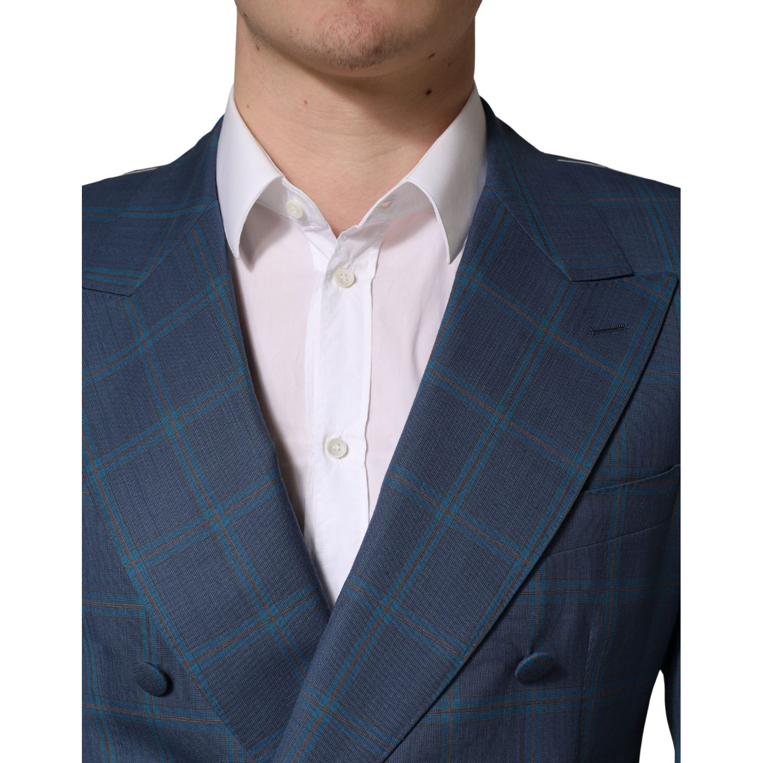Dolce & Gabbana Blue Checked Double Breasted Men Suit Jacket