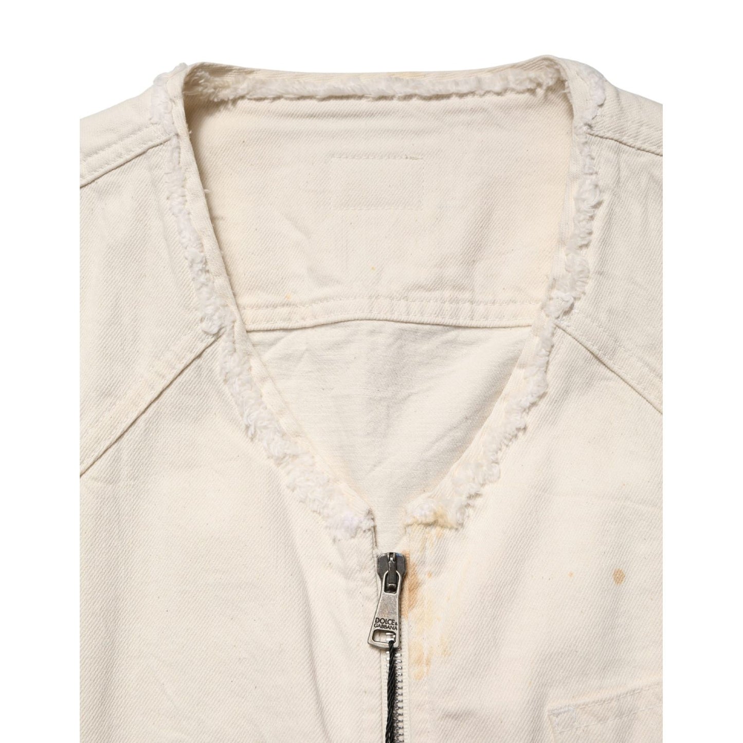 Dolce & Gabbana Off White Cotton FullZip Denim Blouson Jacket