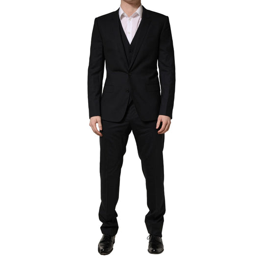 Dolce & Gabbana Black Wool 2 Buttons Formal 3 Piece Men Suit