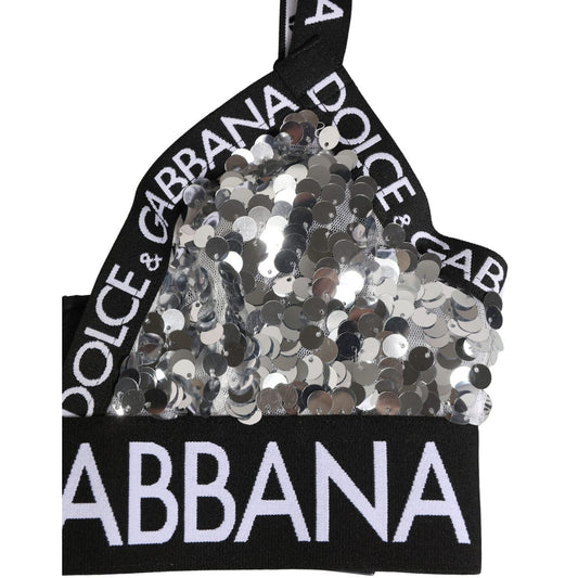 Dolce & Gabbana Silver Sequined Triangle Soft Cup Bra Underwear