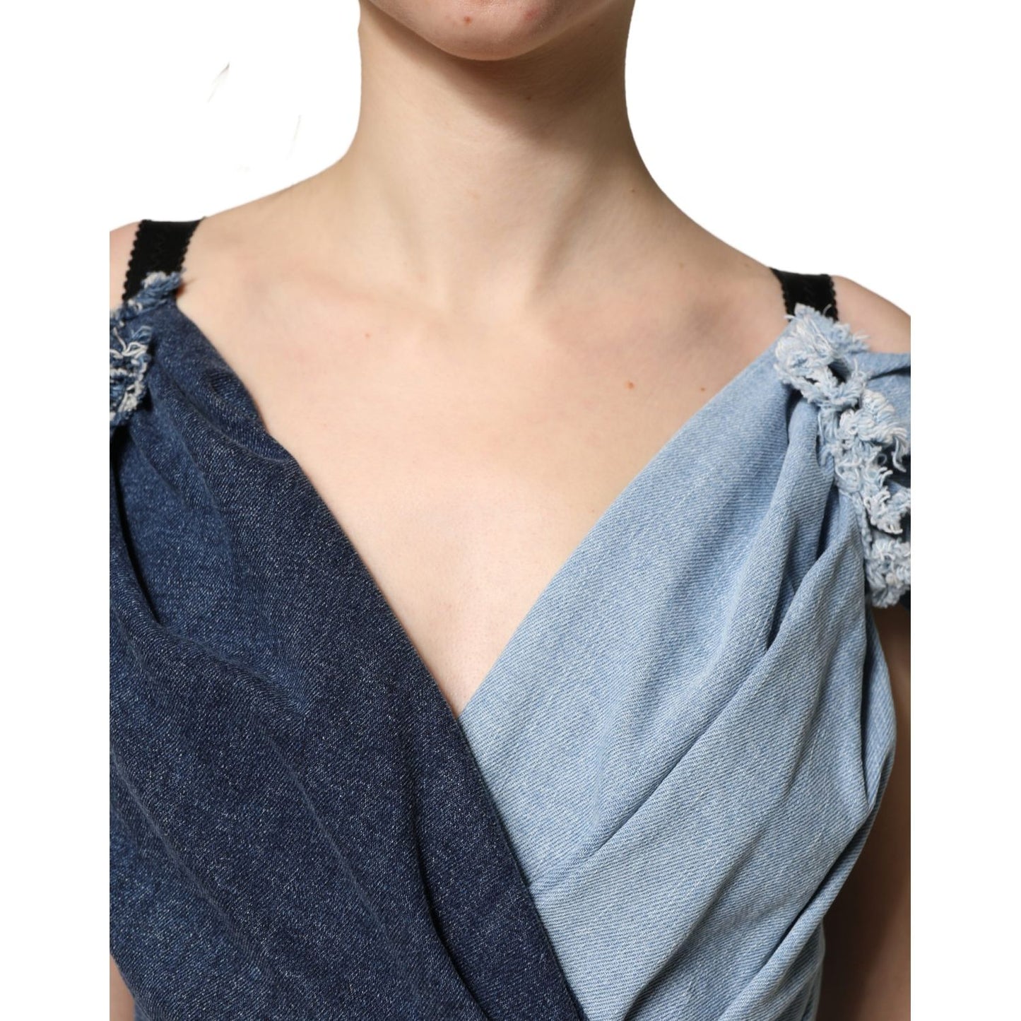 Dolce & Gabbana Blue Cotton Patchwork Denim Mini Sheath Dress