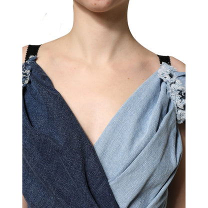 Dolce & Gabbana Blue Cotton Patchwork Denim Mini Sheath Dress