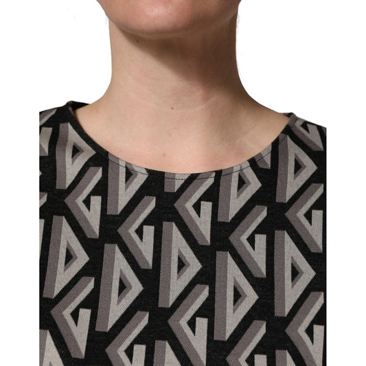 Dolce & Gabbana Black Logo Print Cotton Knee Length Dress