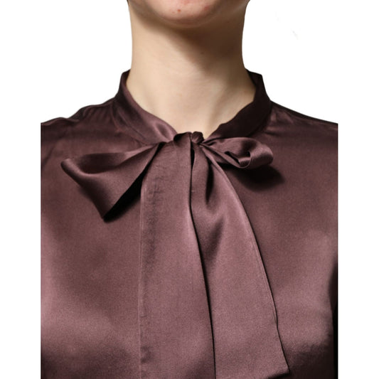 Dolce & Gabbana Violet Satin Long Sleeve Ascot Tie Shirt Top