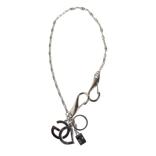 Dolce & Gabbana Silver Tone DG Logo Keychain Key Holder Bag Charm Keyring