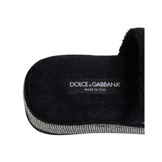 Dolce & Gabbana Black Crystal Embellished Platform Slides Shoes