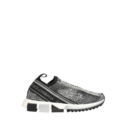Dolce & Gabbana Silver Crystal Logo Slip On Sorrento Sneakers Shoes