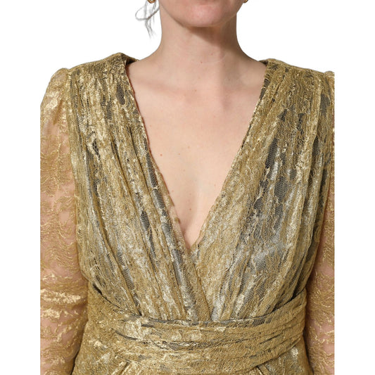 Dolce & Gabbana Gold Sheer Lace Crystal Embellished Dress