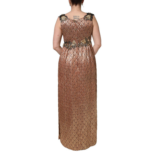 Dolce & Gabbana Brown Metallic Crystal Evening Gown Dress