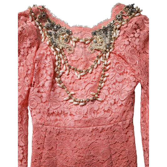 Dolce & Gabbana Pink Embellished Mermaid Lace Gown Dress