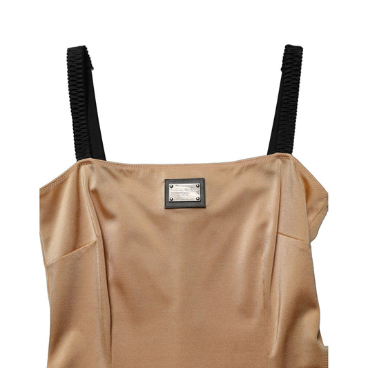 Dolce & Gabbana Brown Nylon Blend Cady Sleeveless Mini Dress