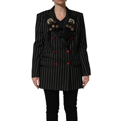Dolce & Gabbana Black Stripe Double-Breasted Blazer Jacket