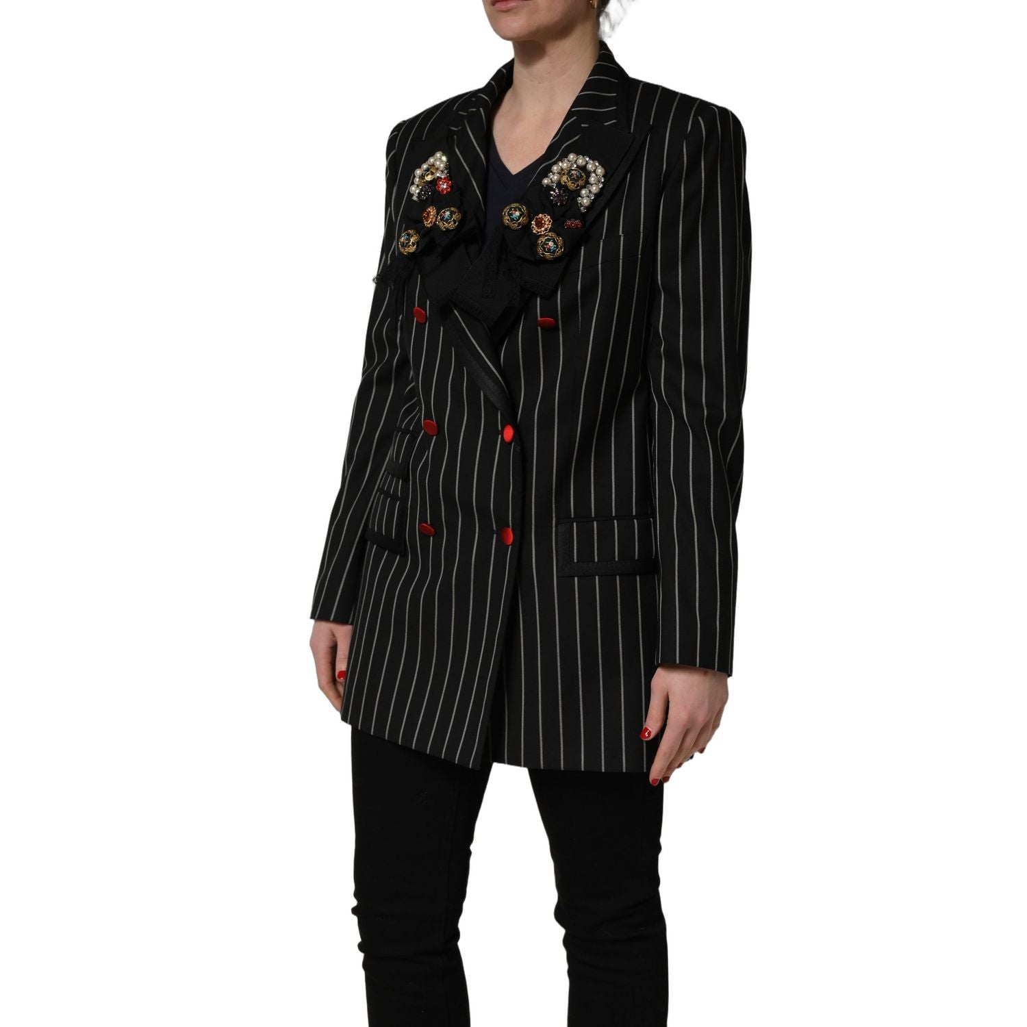 Dolce & Gabbana Black Stripe Double-Breasted Blazer Jacket