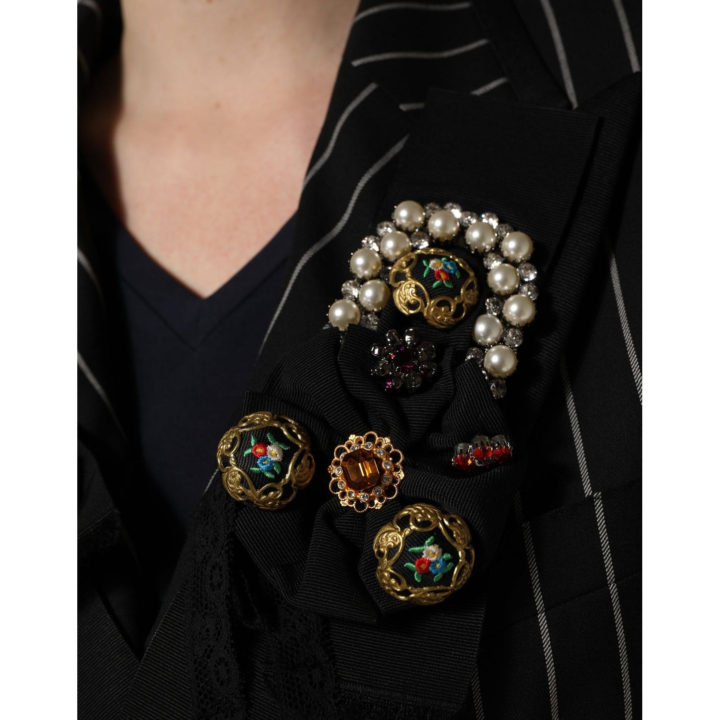 Dolce & Gabbana Black Stripe Double-Breasted Blazer Jacket