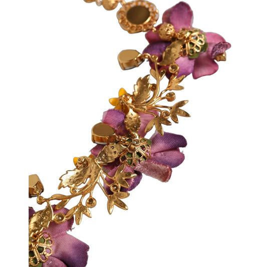 Dolce & Gabbana Gold Brass Mix Fiori Flowers Crystal Chain Necklace
