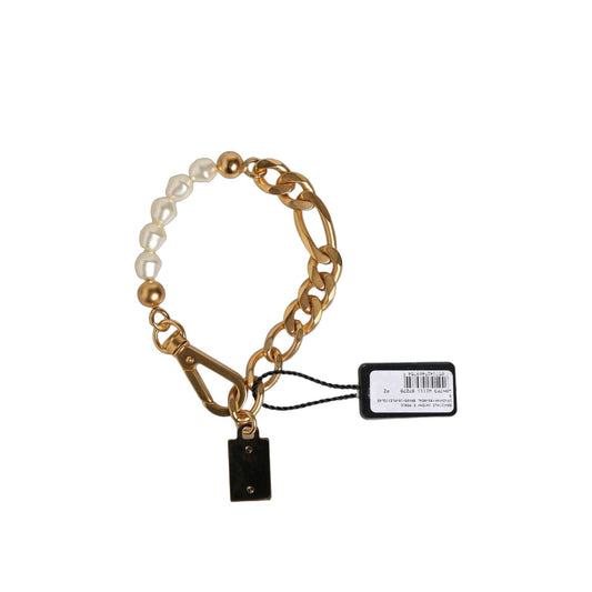 Dolce & Gabbana Gold Brass Pearl Embellished Chain Link Jewelry Bracelet