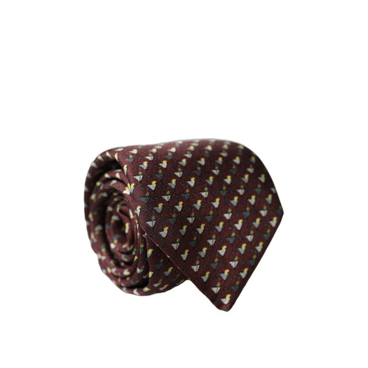 Dolce & Gabbana Burgundy Geometric Silk Adjustable Men Tied Necktie Tie