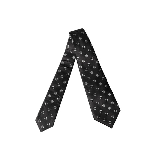 Dolce & Gabbana Black White Geometric Silk Adjustable Women Necktie Tie