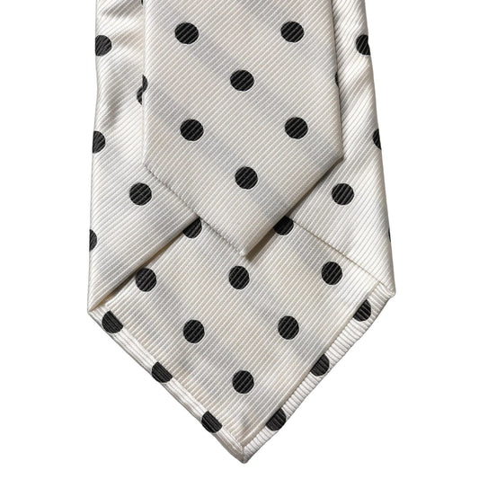 Dolce & Gabbana White Black Polka Dot Silk Adjustable Women Necktie Tie