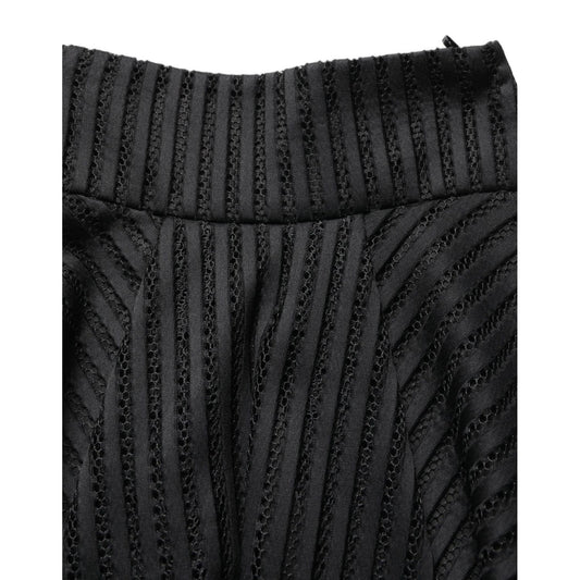 PINKO Cotton Striped Flared Silhouette Aline Midi Black