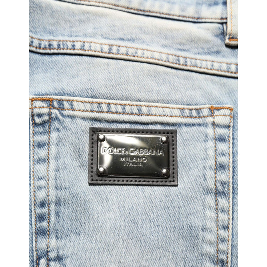 Dolce & Gabbana Blue Washed Mid Waist Straight Men Denim Jeans