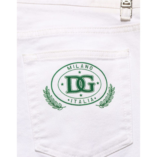 Dolce & Gabbana White Cotton Skinny Mid Waist Denim Jeans