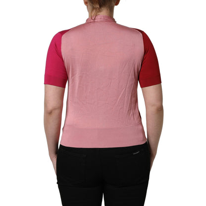 Dolce & Gabbana Pink Short Sleeves Buttoned Ascot Collar Top