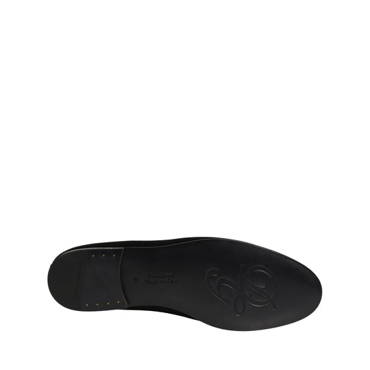 Dolce & Gabbana Black Satin Logo Slip On Flats Loafers Shoes