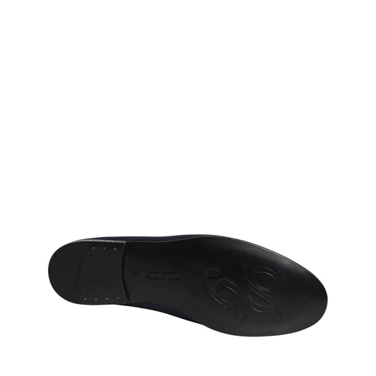 Dolce & Gabbana Blue Satin Logo Slip On Flats Loafers Shoes