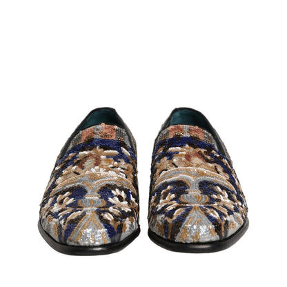 Dolce & Gabbana Multicolor Embroidered Sequin Loafers Shoes