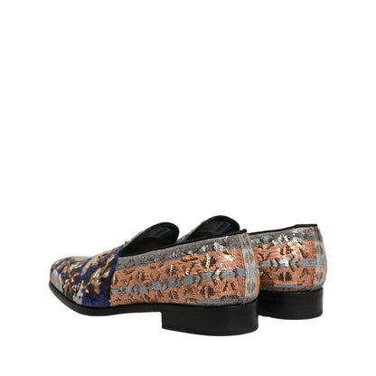 Dolce & Gabbana Multicolor Embroidered Sequin Loafers Shoes