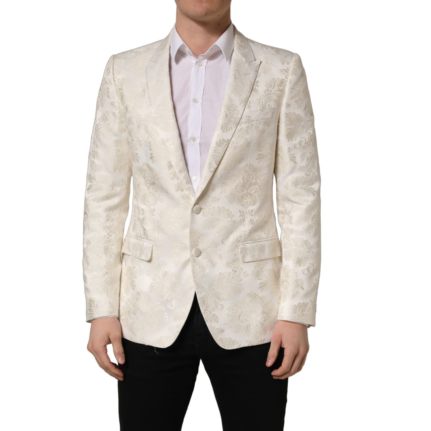 Dolce & Gabbana Off White Floral Single Breasted Men Jacket