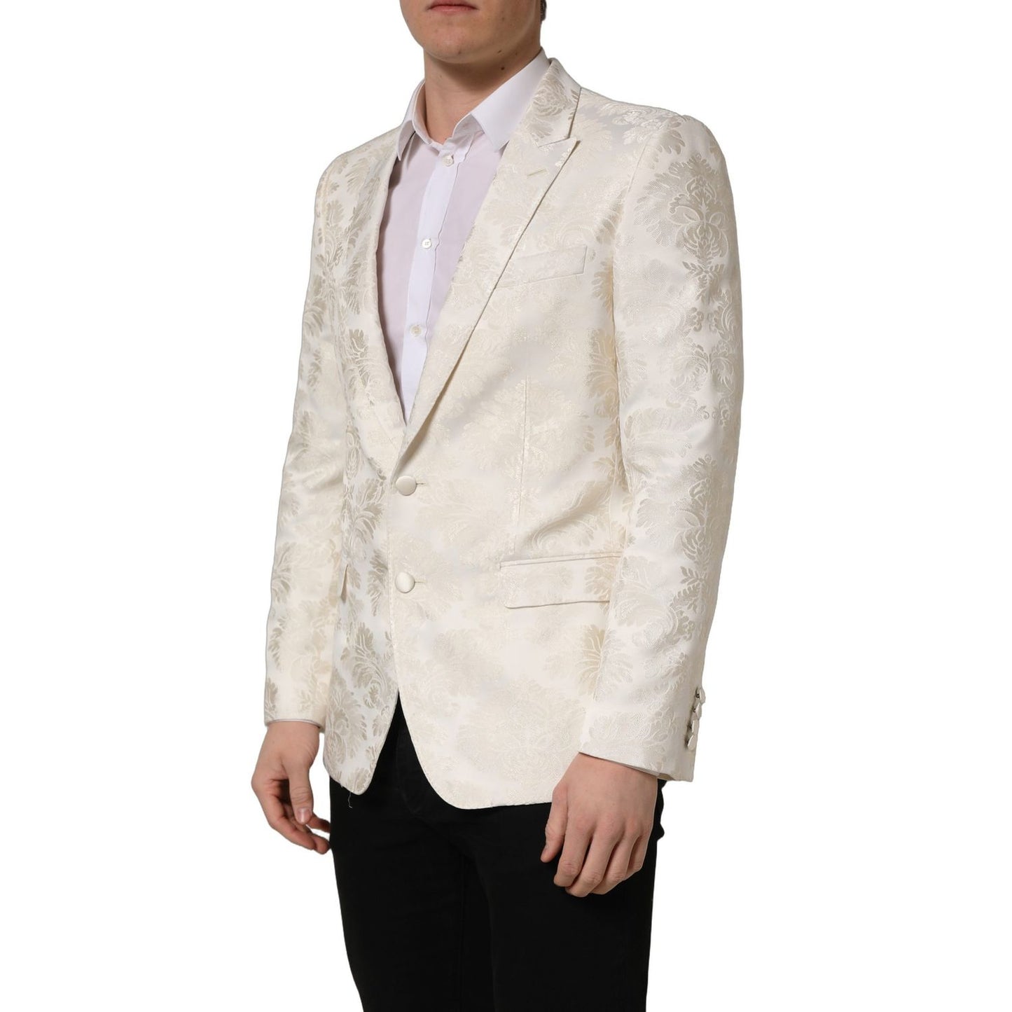 Dolce & Gabbana Off White Floral Single Breasted Men Jacket