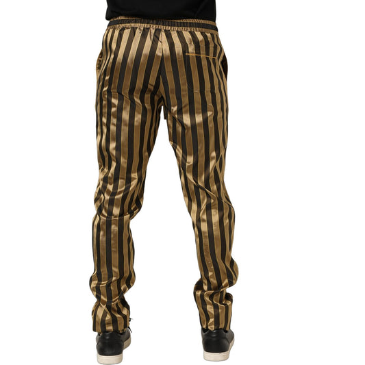 Dolce & Gabbana Gold Black Stripes Satin Tapered Leg Men Pants