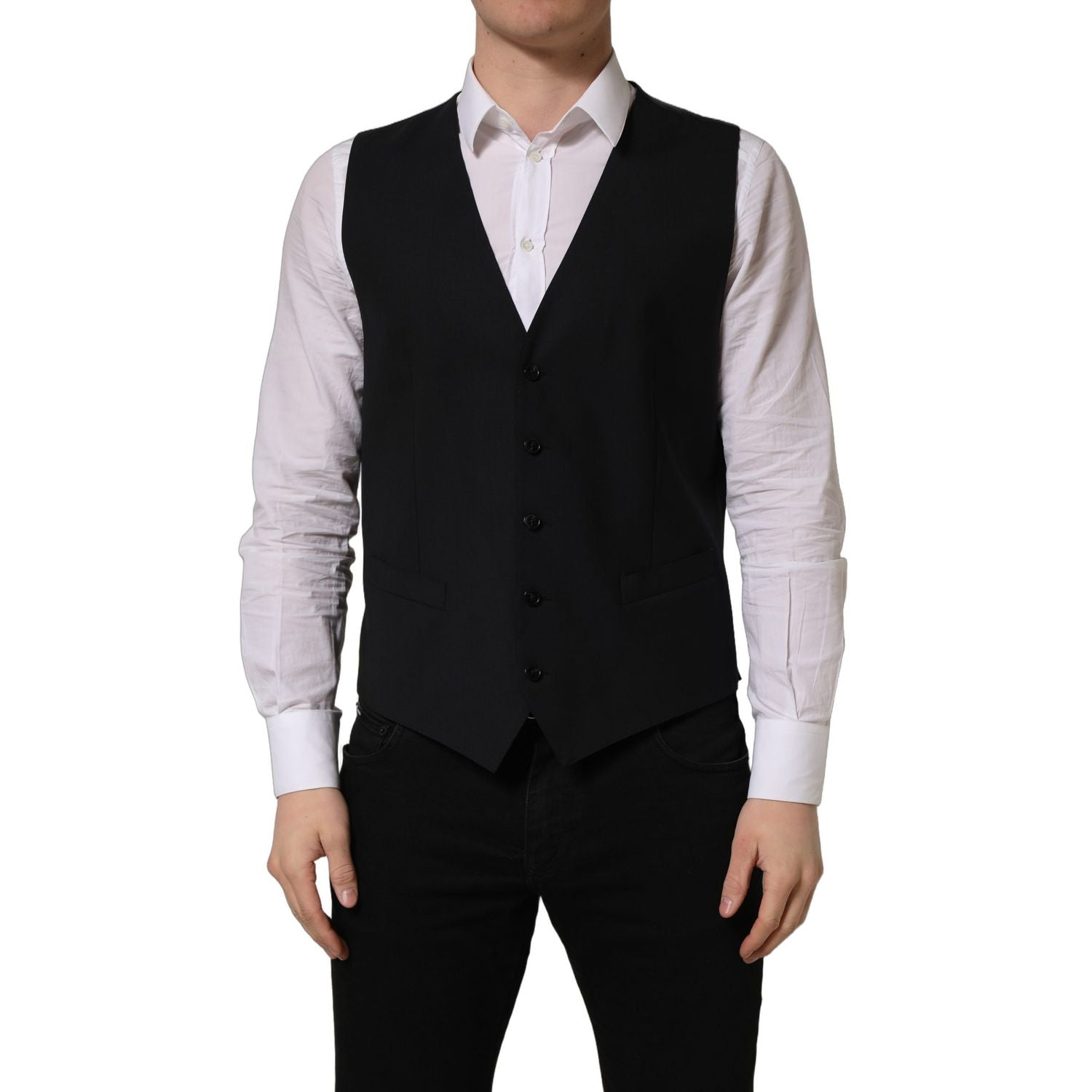 Dolce & Gabbana Black Wool Single Breasted Waistcoat Vest