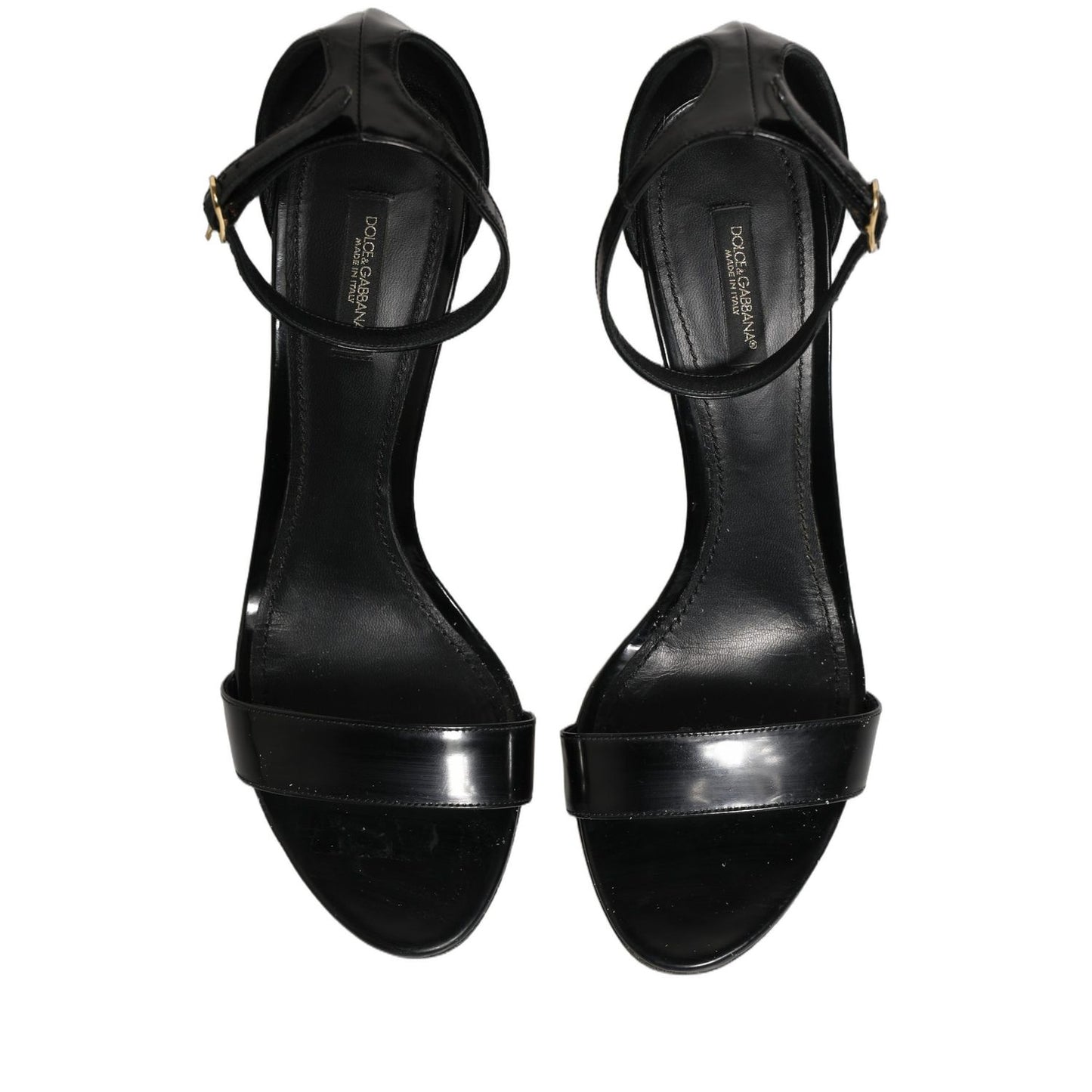 Dolce & Gabbana Black Leather Ankle Strap Heels Sandals Shoes