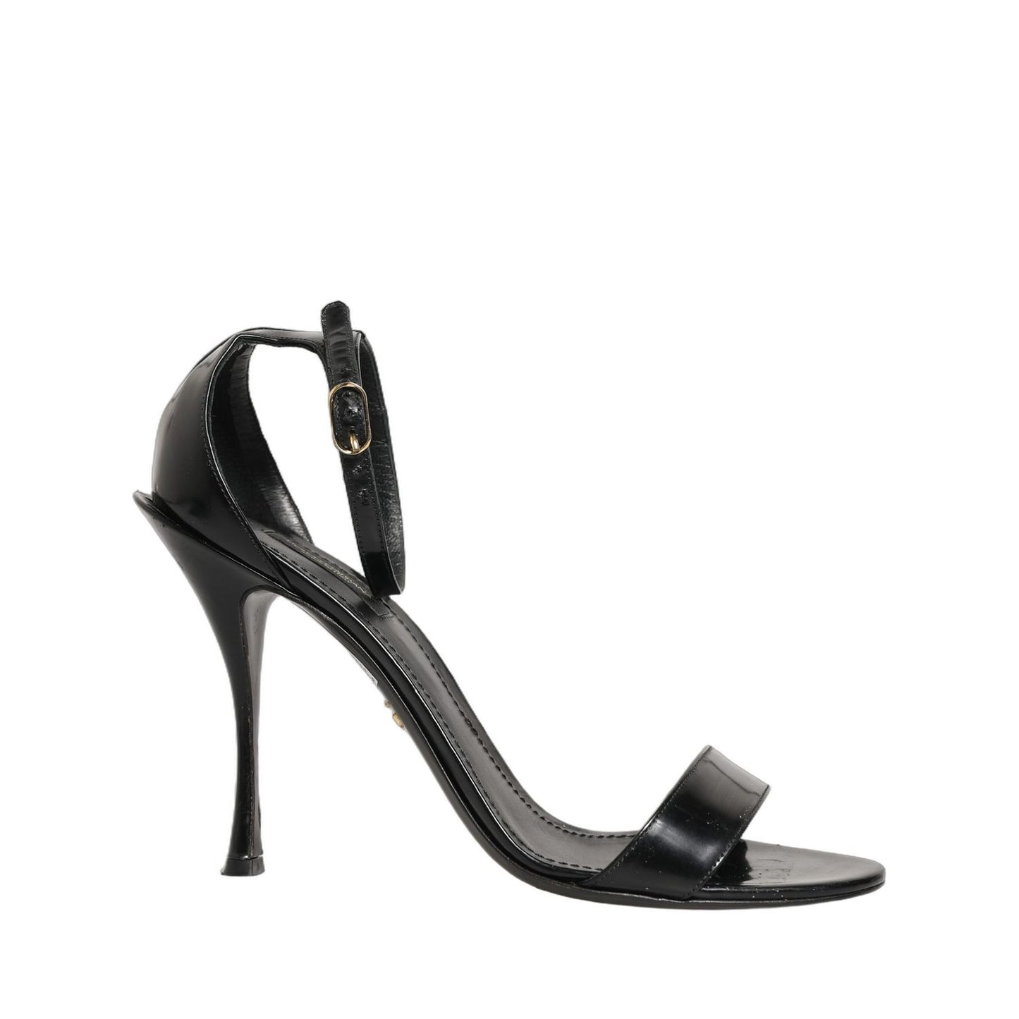 Dolce & Gabbana Black Leather Ankle Strap Heels Sandals Shoes