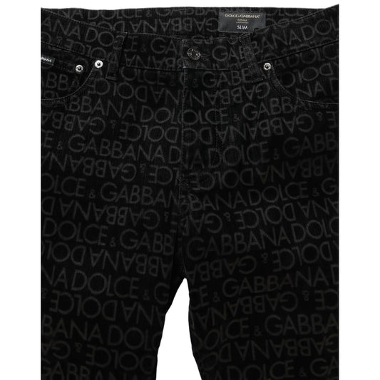 Dolce & Gabbana Black Logo Monogram Cotton Slim Denim Jeans
