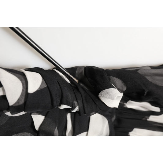 Dolce & Gabbana Black White Polka Dot Pleated Maxi Dress