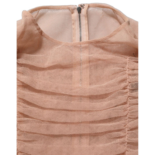 Dolce & Gabbana Beige Cotton Mesh Ruched Sheath Midi Dress