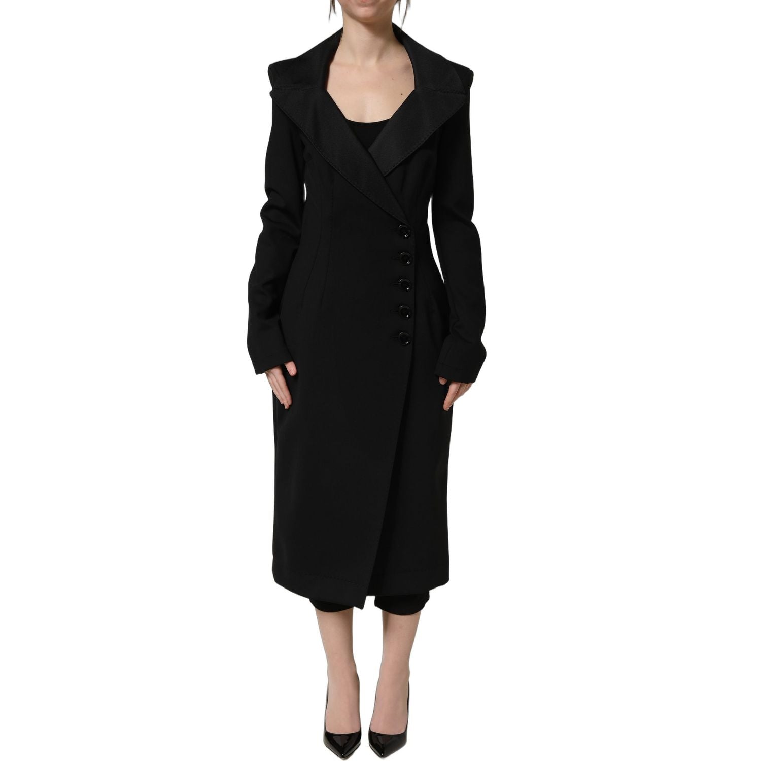 Dolce & Gabbana Black Nylon Double Breasted Coat Jacket