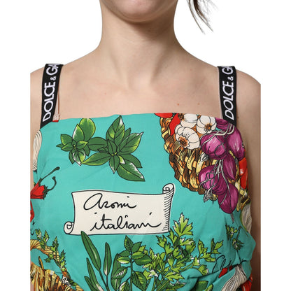 Dolce & Gabbana Multicolor Silk Vegetable Print Cropped Top