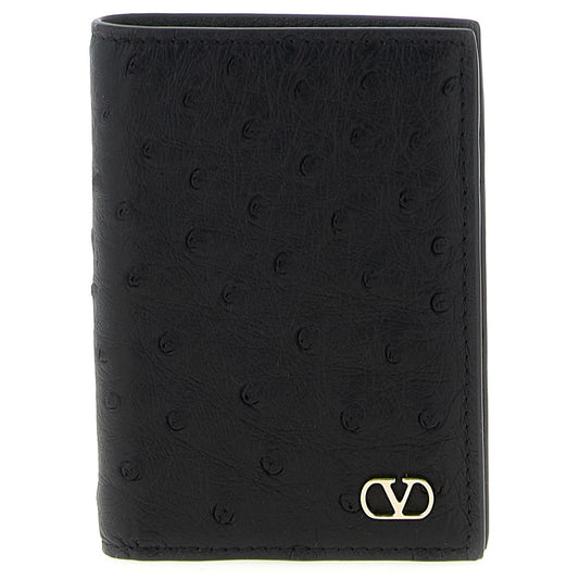 Valentino Garavani Black Ostrich Skin Cardholder