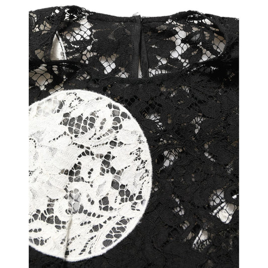 Dolce & Gabbana Black White Floral Lace Short Sleeve Blouse Top