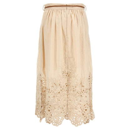 Zimmermann Beige Linen Midi Skirt