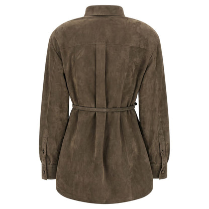 Fendi Gray Lamb Leather Blouse