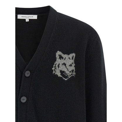 Maison Kitsuné Black Merino Wool Cardigan