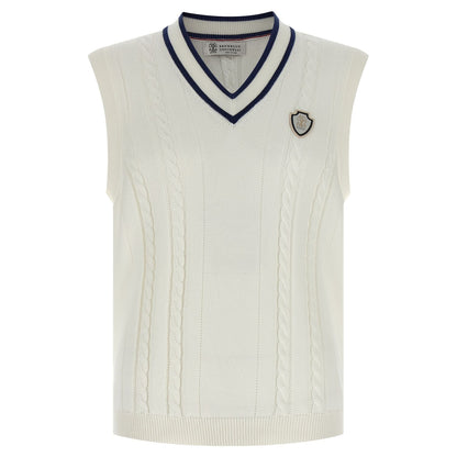 Brunello Cucinelli White Cotton Sleeveles Sweater