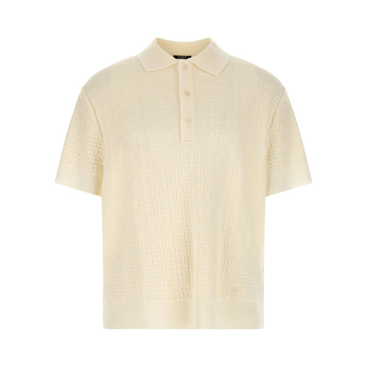 Balmain White Wool Polo Shirt